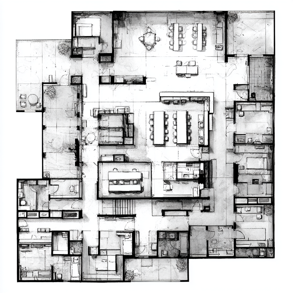 drawing of a floorplan measuring job.