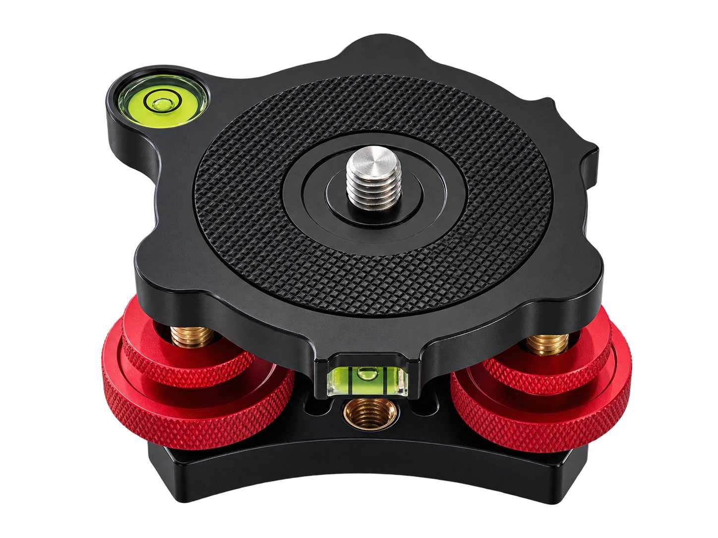 Tripod leveling base for the 2Dscanner, with three adjustment screws and a bubble level