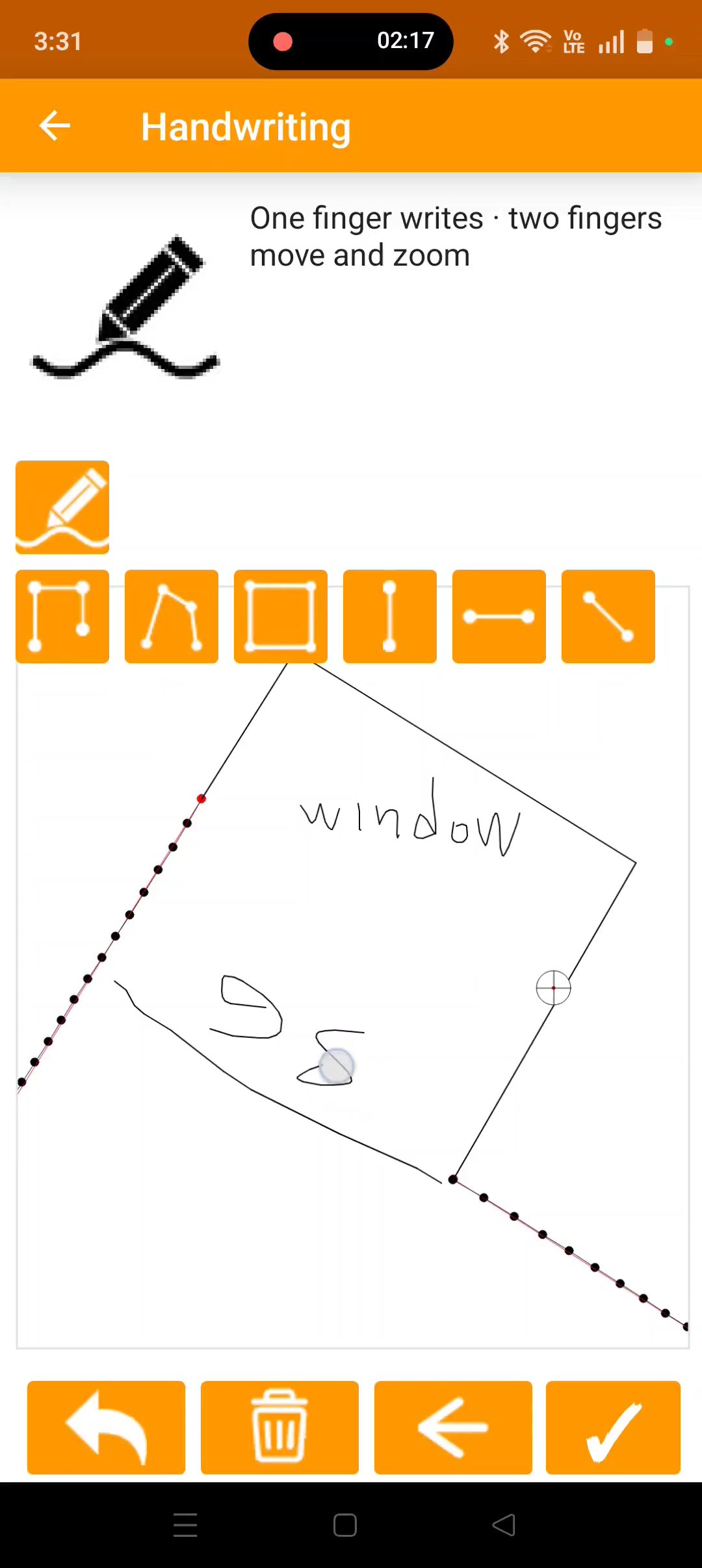 Notes manuscrites sur un plan issu d'un scan laser dans l'application 2Dscanner